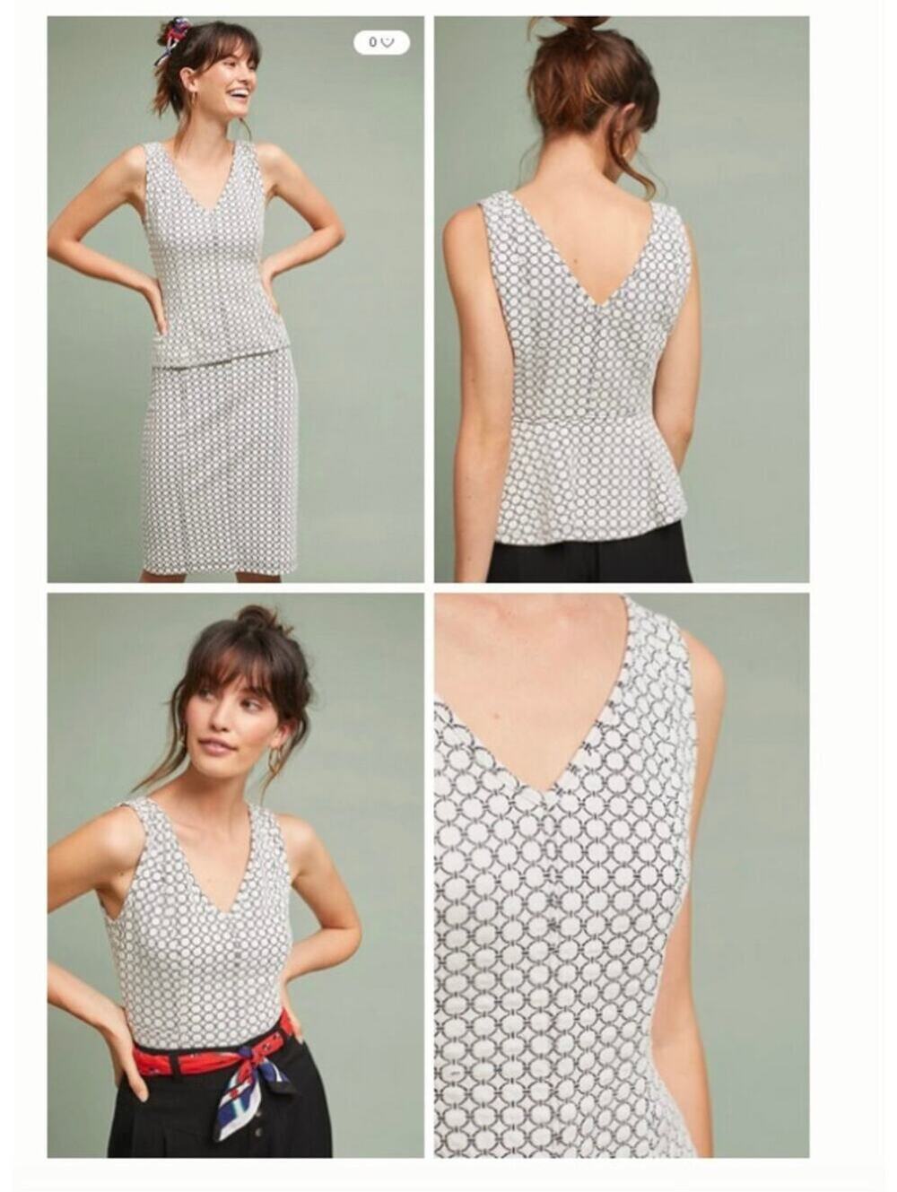 Anthropologie Maeve EUC Women's Black White Textured Astoria Peplum Top Size XL